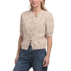 GREIGE Cream Gem Short Sleeve Sweater